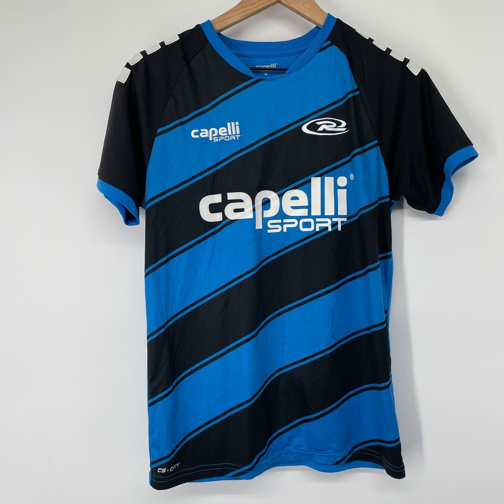 Capelli Sport Soccer Jersey Blue Black Short Sleeve Polyester Men Size M